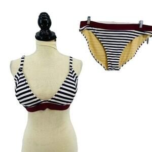 Old Navy Bralette Swim Bikini Navy Burgundy Stripe Womens XXL